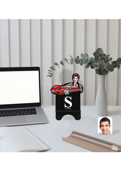Kişiye Özel Plakalı Erkek Ferrari 458 Karikatürlü Ahşap Biblo Telefon Standı-1 fiyatları