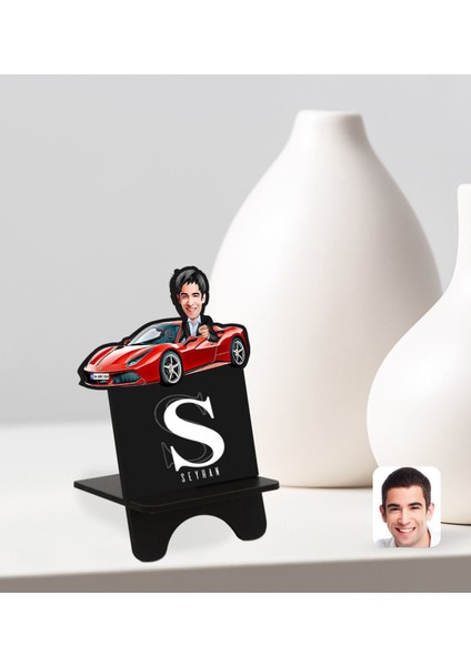 Kişiye Özel Plakalı Erkek Ferrari F12 Karikatürlü Ahşap Biblo Telefon Standı-1 modelleri