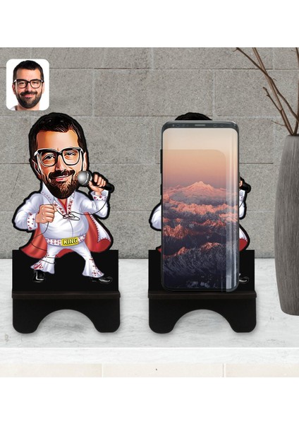 Kişiye Özel Elvis Presley Karikatürlü Ahşap Biblo Telefon Standı-1