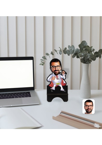 Kişiye Özel Elvis Presley Karikatürlü Ahşap Biblo Telefon Standı-1 fiyatları