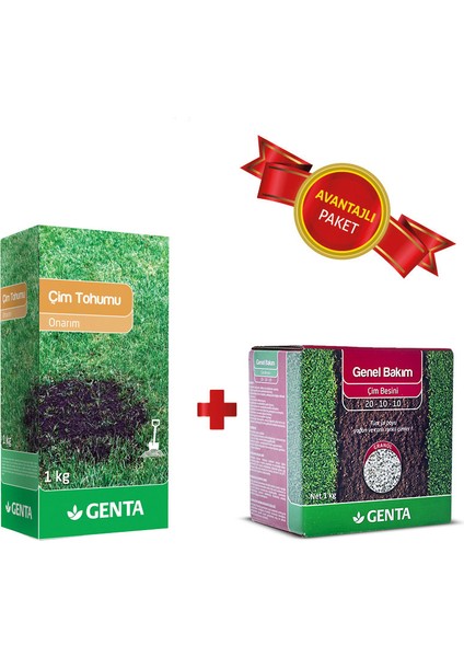 Onarım Çim Tohumu 1 kg - Genta Genel Bakım Çim Gübresi 1 kg - Çim Onarım Paketi