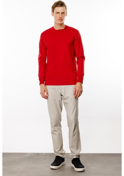 Erkek Sıfır Yaka Basic Uzun Kollu Pamuklu T-Shirt Kırmızı fiyatları