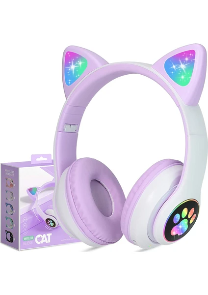 Kablosuz Kulaküstü Rgb Işıklı Kedi Patili Bluetooth 5.0 Çocuk Kulaklığı Kulaklık STN28