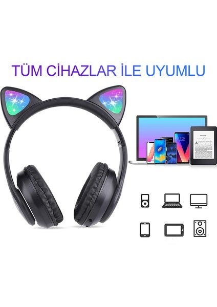 Kablosuz Kulaküstü Rgb Işıklı Kedi Patili Bluetooth 5.0 Çocuk Kulaklığı Kulaklık STN28