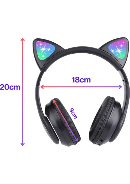 Kablosuz Kulaküstü Rgb Işıklı Kedi Patili Bluetooth 5.0 Çocuk Kulaklığı Kulaklık STN28