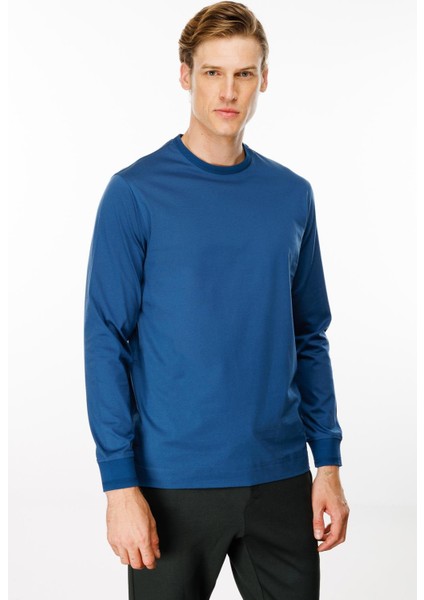 Erkek Sıfır Yaka Basic Uzun Kollu Pamuklu T-Shirt Parlement