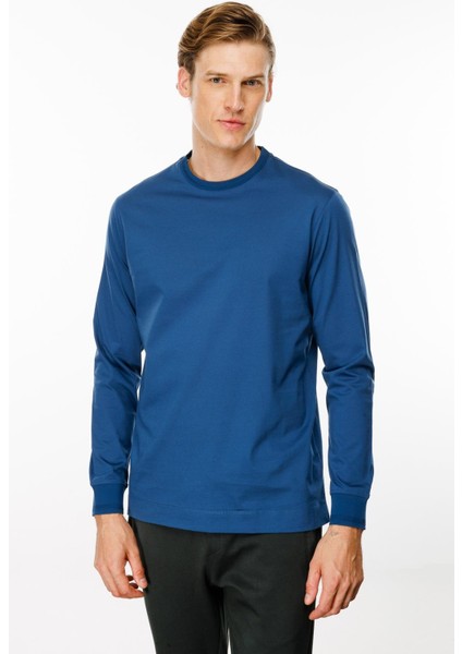 Erkek Sıfır Yaka Basic Uzun Kollu Pamuklu T-Shirt Parlement modelleri