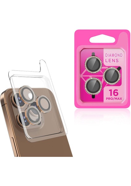 Apple iPhone 16 Pro Max Zore Cl-06 Kamera Lens Koruyucu-Gold
