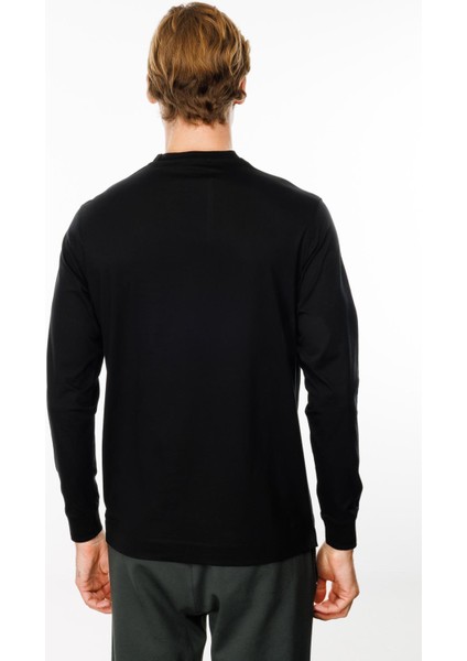 Erkek Sıfır Yaka Basic Uzun Kollu Pamuklu T-Shirt Siyah