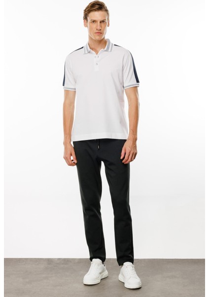Erkek Polo Yaka Omuzu Şeritli T-Shirt Beyaz fiyatları