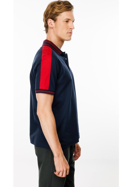 Erkek Polo Yaka Omuzu Şeritli T-Shirt Lacivert fırsatları