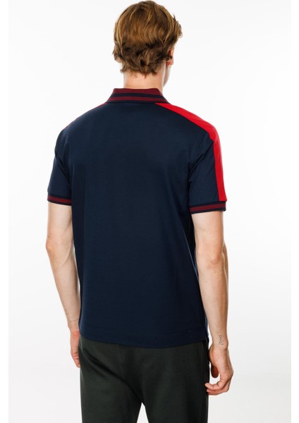 Erkek Polo Yaka Omuzu Şeritli T-Shirt Lacivert indirimleri