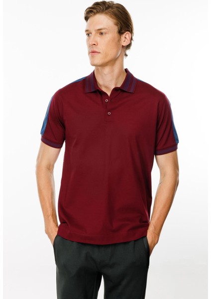 Erkek Polo Yaka Omuzu Şeritli T-Shirt Bordo fiyatları