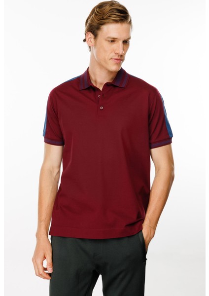 Erkek Polo Yaka Omuzu Şeritli T-Shirt Bordo modelleri