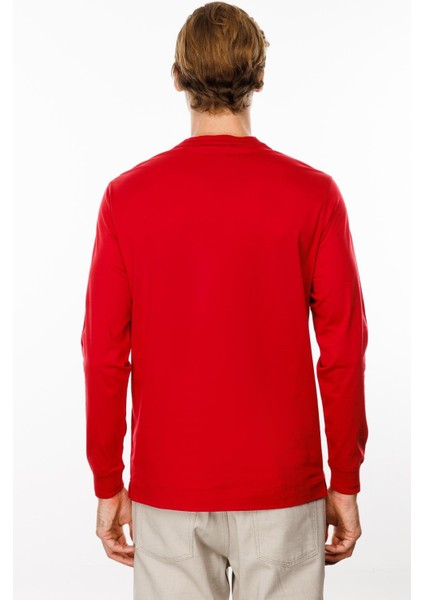Erkek Sıfır Yaka Basic Uzun Kollu Pamuklu T-Shirt Kırmızı