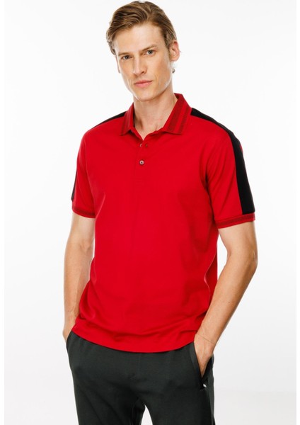 Erkek Polo Yaka Omuzu Şeritli T-Shirt Kırmızı