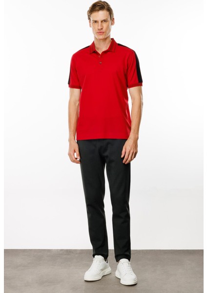 Erkek Polo Yaka Omuzu Şeritli T-Shirt Kırmızı fiyatları