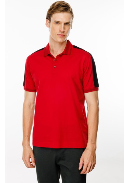 Erkek Polo Yaka Omuzu Şeritli T-Shirt Kırmızı modelleri