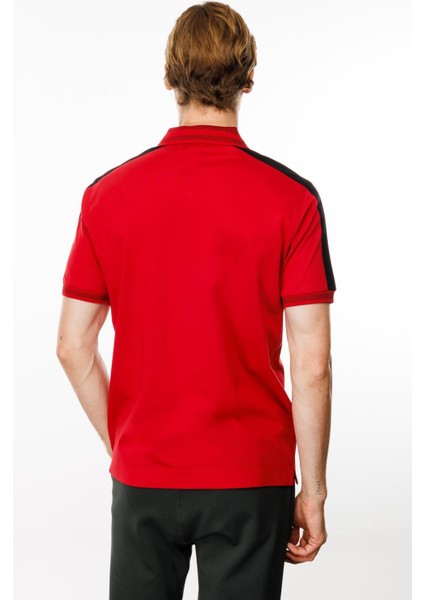 Erkek Polo Yaka Omuzu Şeritli T-Shirt Kırmızı indirimleri