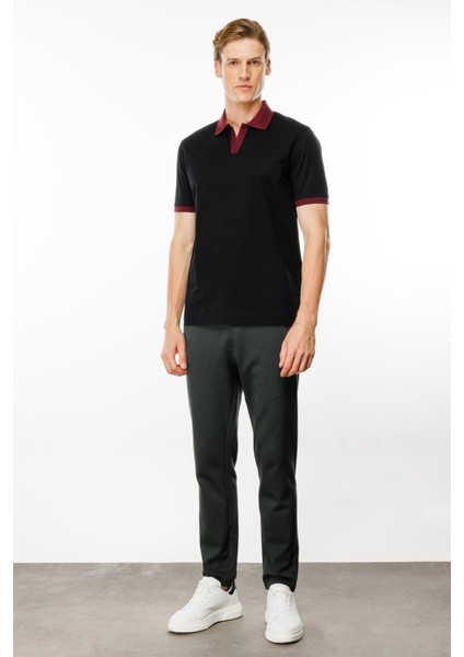 Erkek Polo Yaka Kolu ve Yakası Çizgili T-Shirt Siyah fiyatları