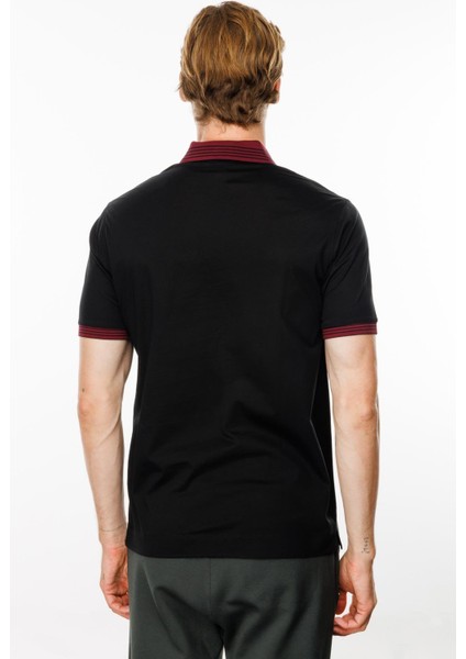 Erkek Polo Yaka Kolu ve Yakası Çizgili T-Shirt Siyah indirimleri