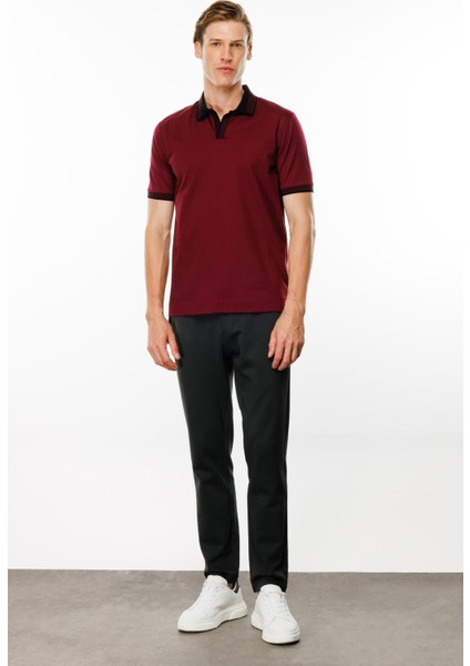 Erkek Polo Yaka Kolu ve Yakası Çizgili T-Shirt Bordo modelleri