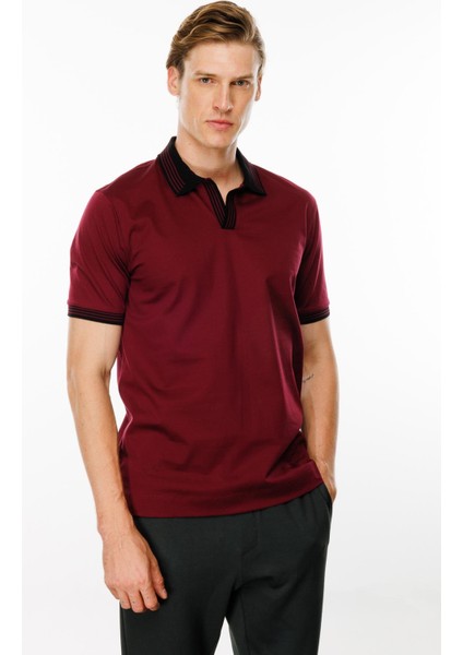 Erkek Polo Yaka Kolu ve Yakası Çizgili T-Shirt Bordo fırsatları