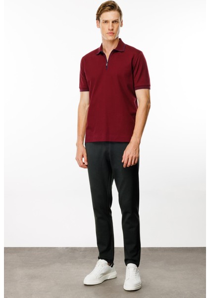 Erkek Polo Yaka Yakası Fermuarlı T-Shirt Bordo modelleri