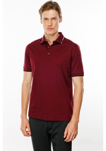 Erkek Polo Yaka Yakası Çizgili T-Shirt Bordo fiyatları