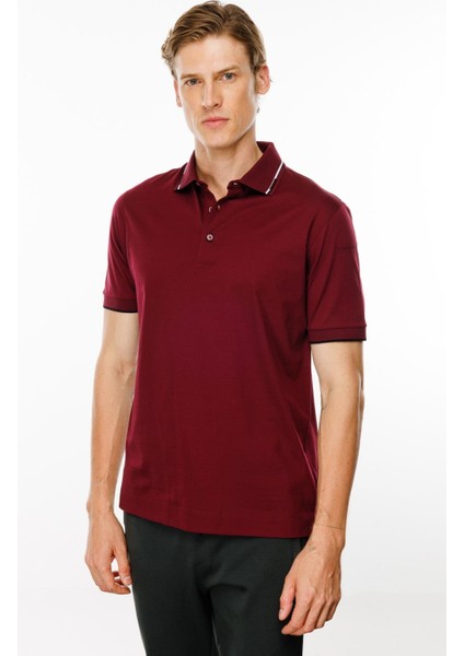 Erkek Polo Yaka Yakası Çizgili T-Shirt Bordo modelleri