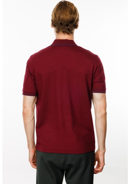 Erkek Polo Yaka Yakası Fermuarlı T-Shirt Bordo indirimleri