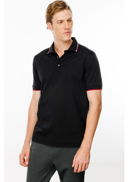 Erkek Polo Yaka Yakası Çizgili T-Shirt Siyah fiyatları