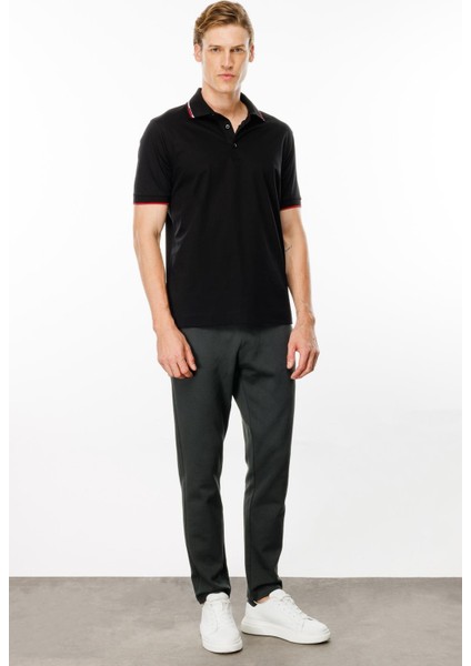 Erkek Polo Yaka Yakası Çizgili T-Shirt Siyah modelleri