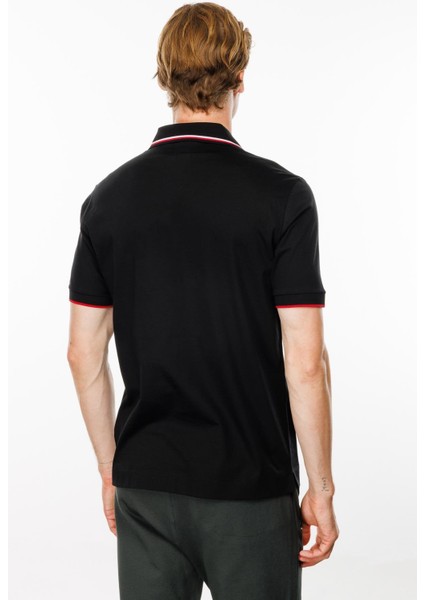 Erkek Polo Yaka Yakası Çizgili T-Shirt Siyah fırsatları