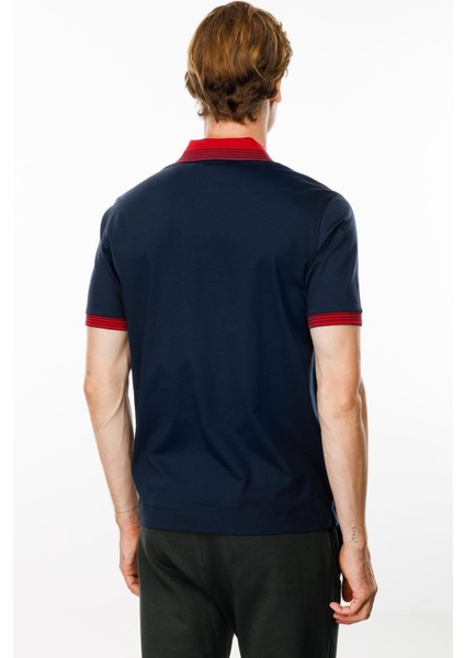 Erkek Polo Yaka Kolu ve Yakası Çizgili T-Shirt Lacivert indirimleri