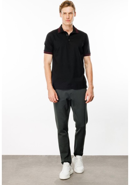 Erkek Polo Yaka Yakası Şerit Desenli T-Shirt Siyah fiyatları