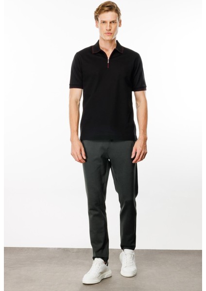 Erkek Polo Yaka Yakası Fermuarlı T-Shirt Siyah fiyatları