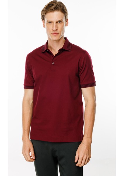 Erkek Polo Yaka Yakası Şerit Desenli T-Shirt Bordo modelleri