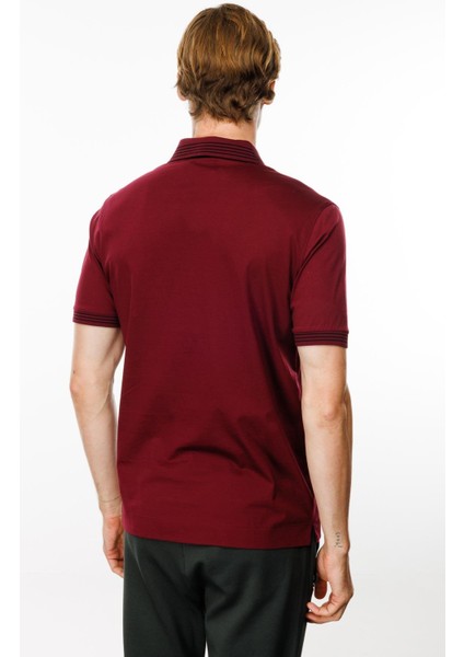 Erkek Polo Yaka Yakası Şerit Desenli T-Shirt Bordo indirimleri