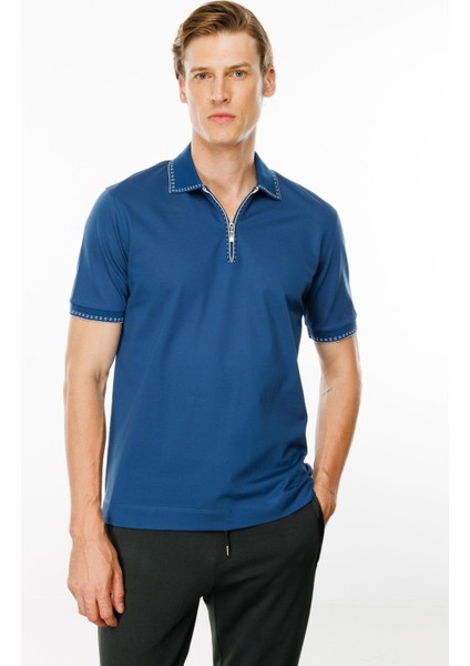 Erkek Polo Yaka Yakası Fermuarlı T-Shirt Parlement