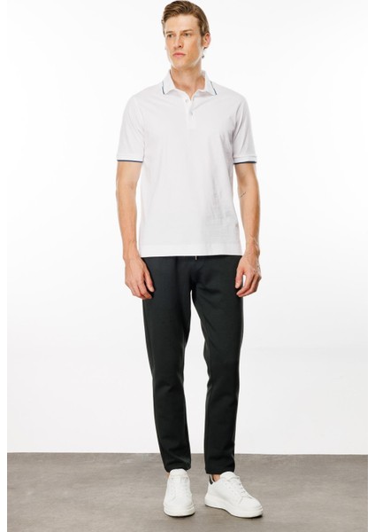 Erkek Polo Yaka Yakası Çizgili T-Shirt Beyaz fiyatları