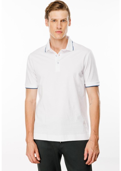 Erkek Polo Yaka Yakası Çizgili T-Shirt Beyaz fırsatları