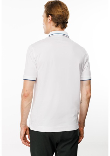 Erkek Polo Yaka Yakası Çizgili T-Shirt Beyaz indirimleri
