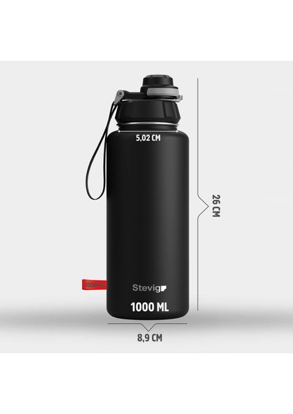 1 Hand Leak-Proof Sızdırmaz Çelik Termos 1000 ml Black ST-210