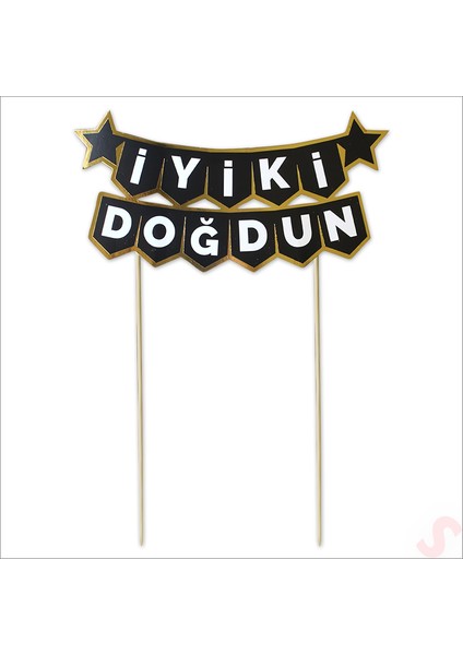 Iyi Ki Doğdun Banner Pasta Süsü, Siyah Altın - 22CM x 18CM
