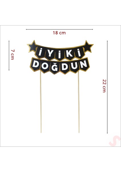 Iyi Ki Doğdun Banner Pasta Süsü, Siyah Altın - 22CM x 18CM fiyatları