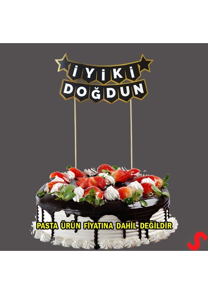 Iyi Ki Doğdun Banner Pasta Süsü, Siyah Altın - 22CM x 18CM modelleri