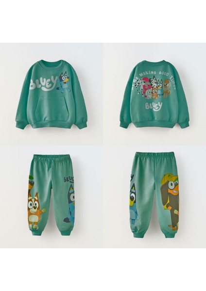 Bluey Karakter Baskılı Kanguru Cep Detaylı Takım