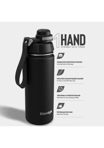 1 Hand Leak-Proof Sızdırmaz Çelik Termos 500 ml Black ST-207