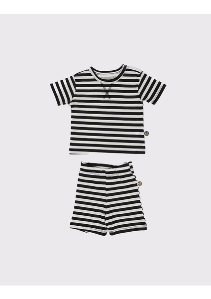 Bebek Pamuk Çizgili Şort Takımı